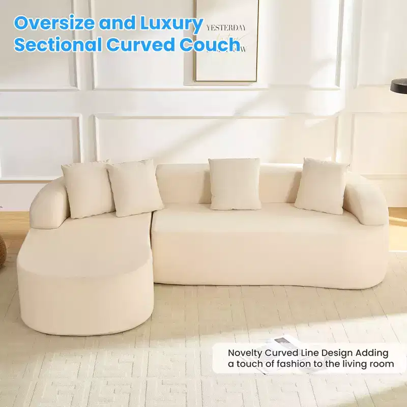 Mjkone 99''Chenille L-Shape Sectional Sofa with Curved ChaiseModern Cloud 3-Seater Sofa