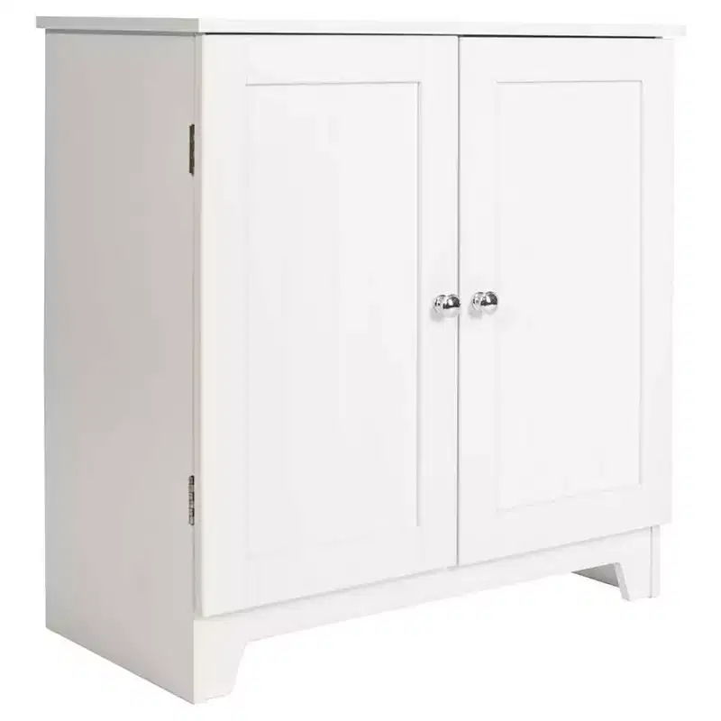 Double Door Freestanding Floor Cabinet, Modern Wooden Furniture, White