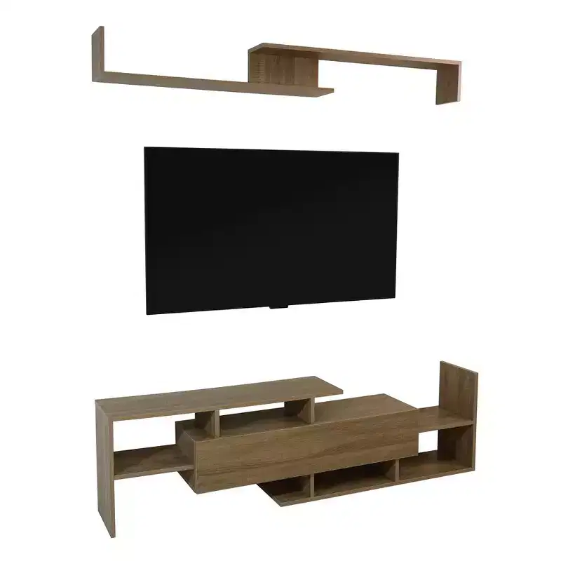 LeisureMod TV Stand with MDF Shelves and Bookcase, Part of the Surrey Collection  Modern Entertainment Console for Living Room, Apartment, or Office