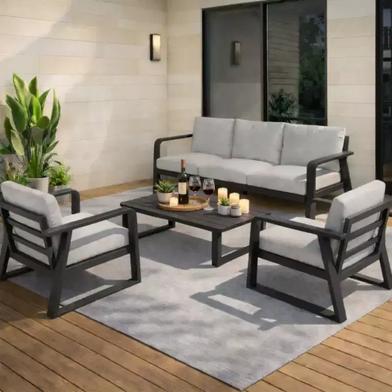 Modern 4-Piece Aluminum Outdoor Patio Furniture Set with Cushions, Weather-Resistant Conversation Seating for Patio or Garden-Panipeachy