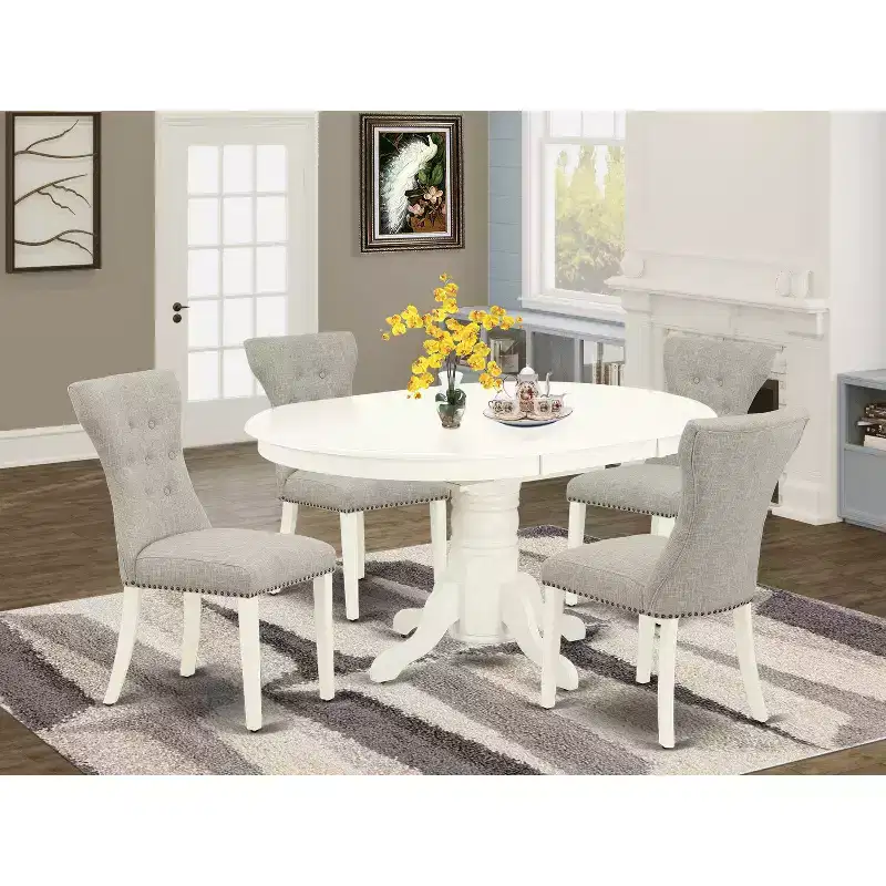 HomeStock Oval Table Linen Fabric Chairs Dinette Set