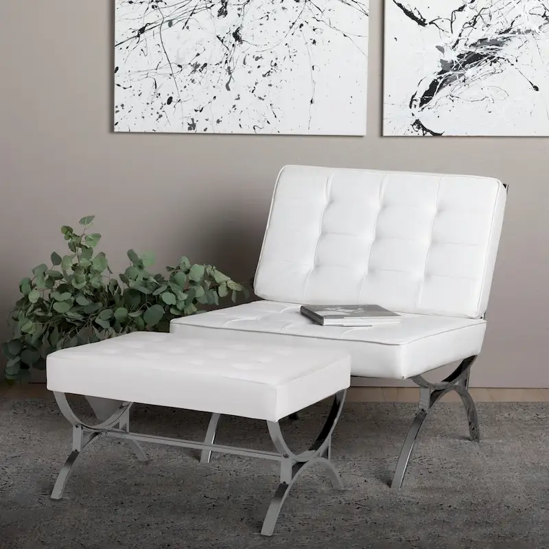 Newel Modern Blended Leather and Chrome Metal Frame Mid Century Accent Chair