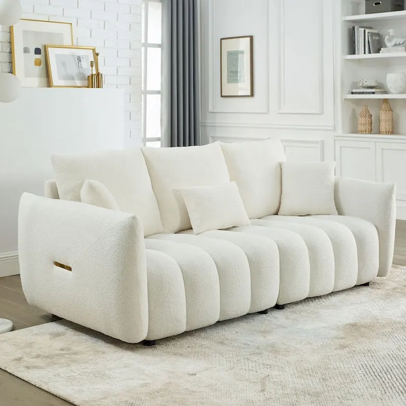 82 in Teddy Fabric Sofa Couch with 3 Back Pillows and 3 back Cushions Solid Wood Frame