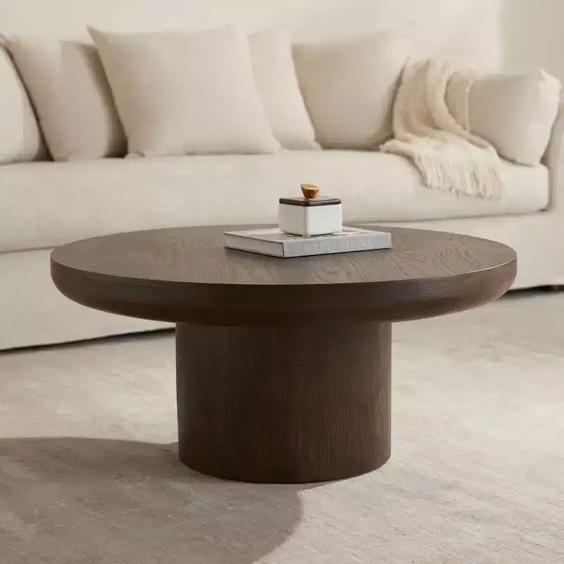 Regency Hill Owen 36 Wide Rustic Modern Walnut Finish Wood Pedestal Coffee Table