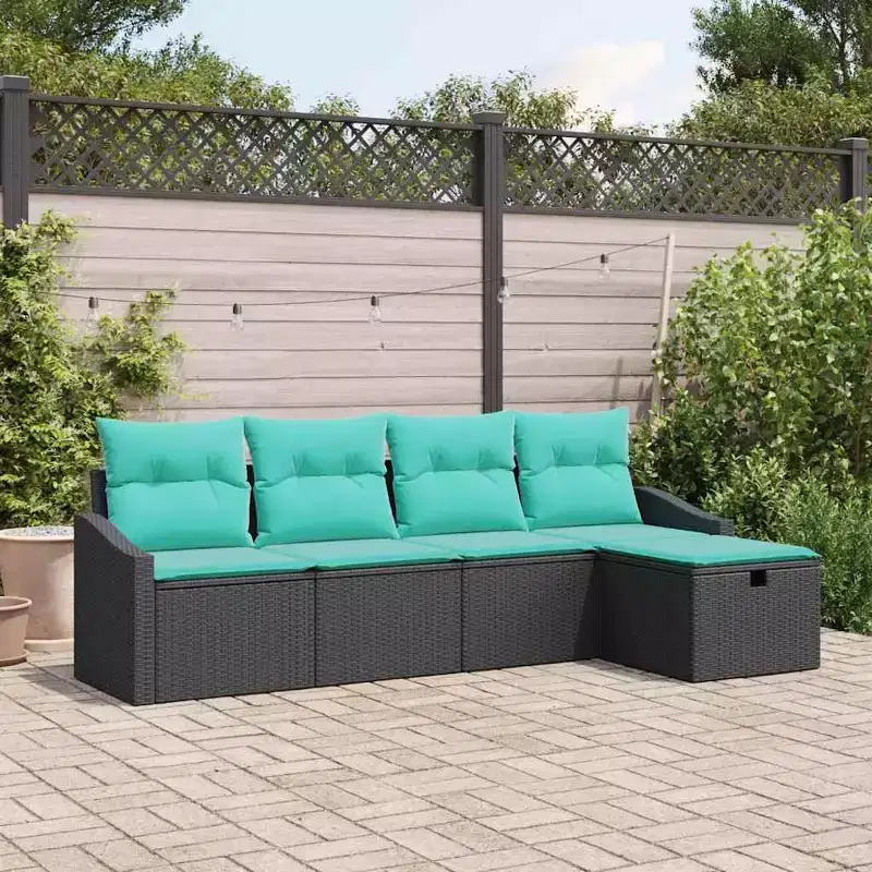 vidaXL Sofa Set with Cushion 5 pcs Poly Rattan