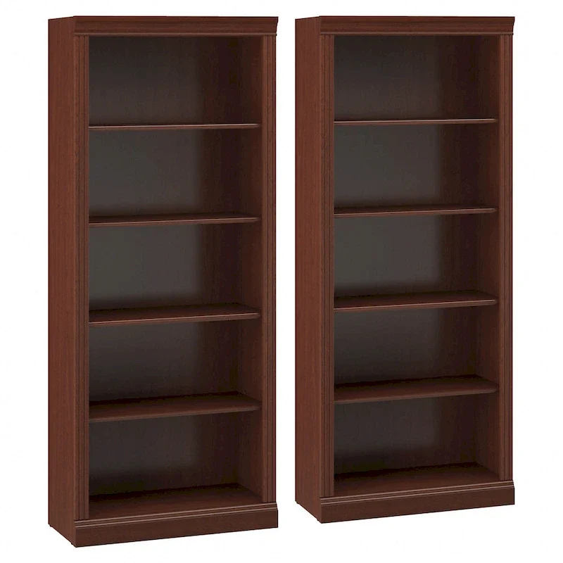 A five-tiered bookcase, two-piece set.