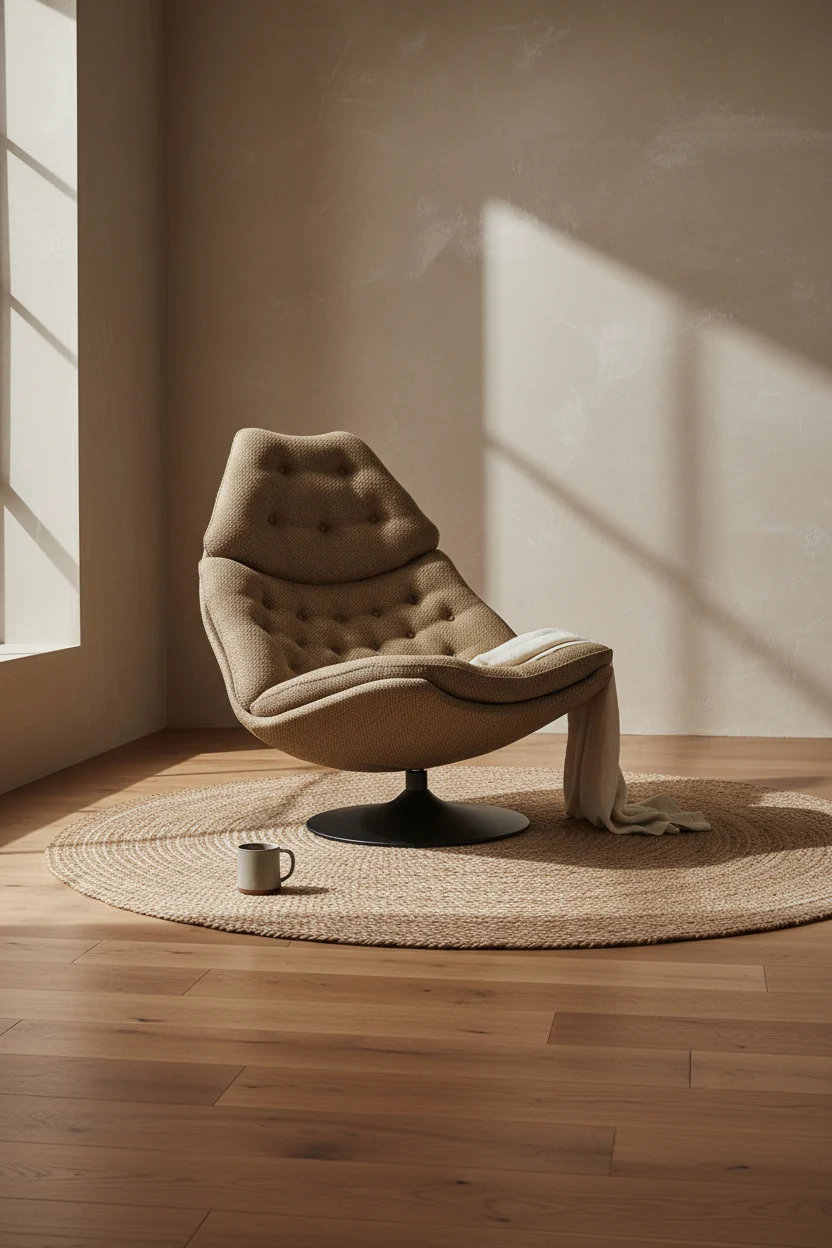 Mid-Century Upholstered High-Back Swivel Lounge Chair with Disc Base for Living Room
