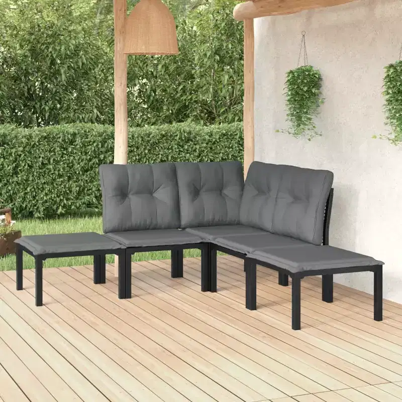 vidaXL Patio Lounge Set Outdoor Patio Furniture Black and Gray Poly Rattan