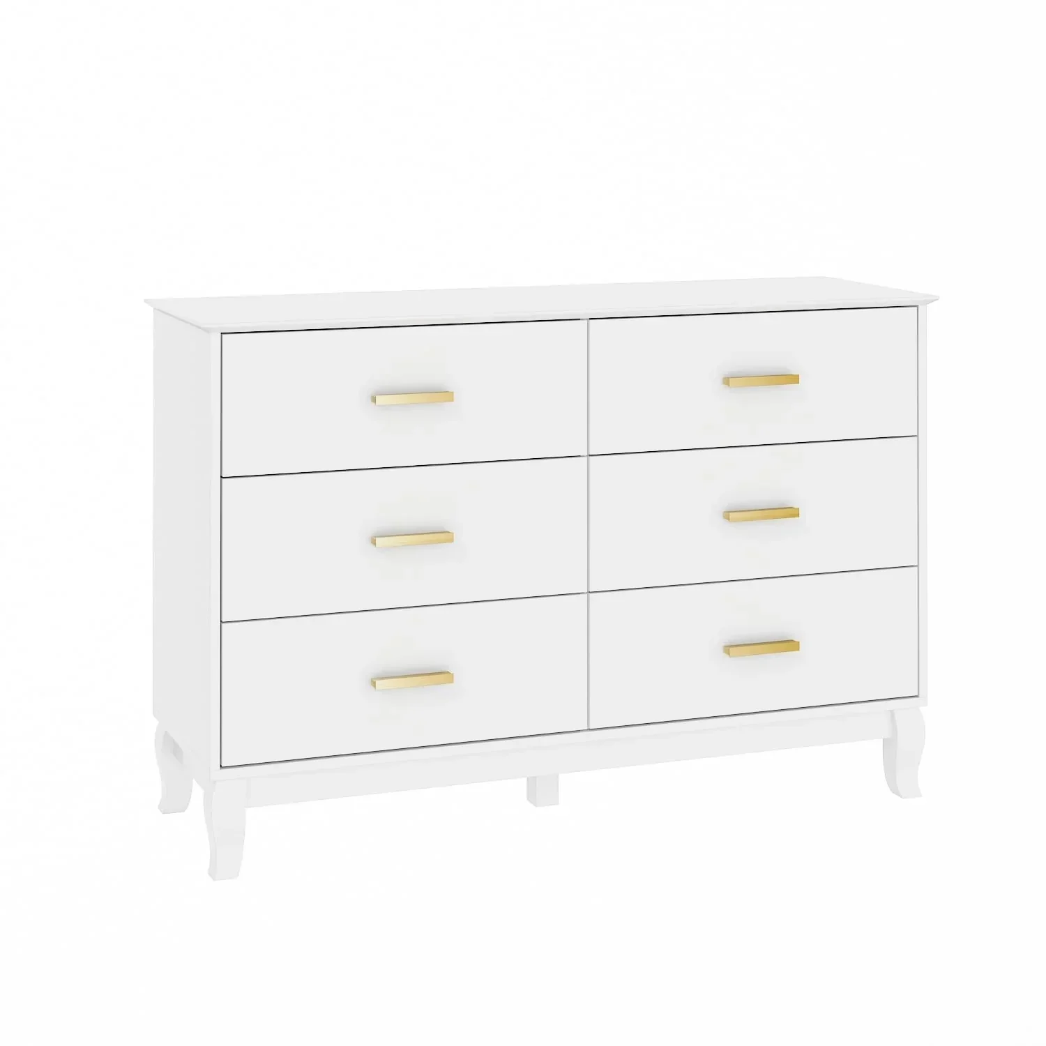 Timechee 6 Drawer 47.2W Double Dresser Solid Wood Legs Lacquer Chest