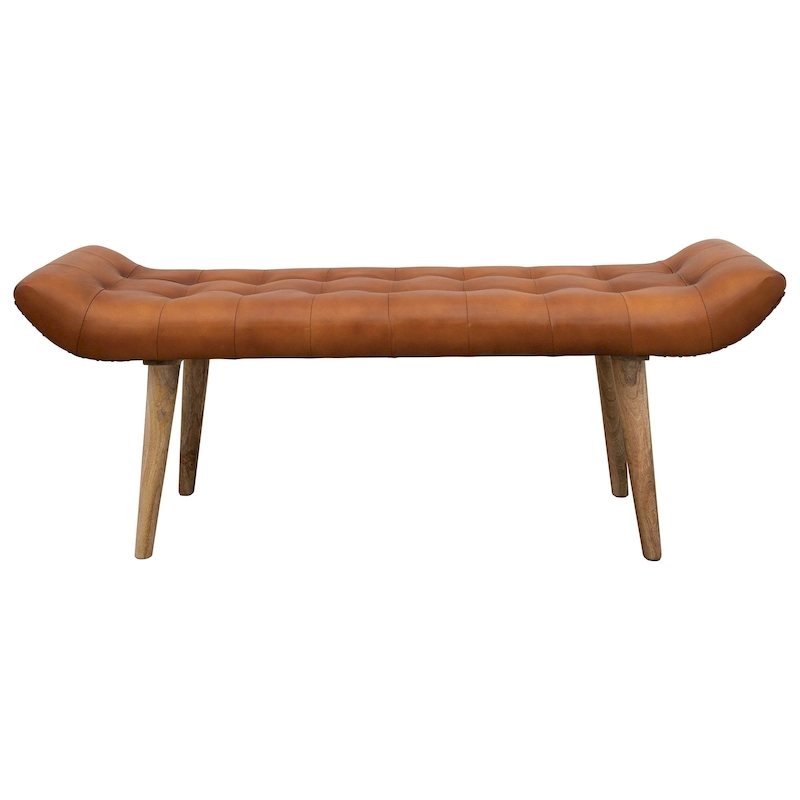 Wood and Goat Leather Bench