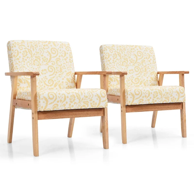 Gymax 2PCS Accent Armchair Upholstered Chair Home Office w/ Wooden - 25 x 26.5 x 32