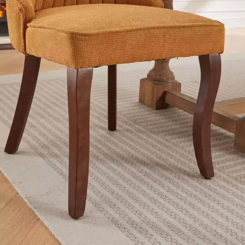 CLIHOME Set of 2 Rayon Cloth Flocking Linen Dining Chairs Channel Kitchen Dinner Chair Comfy Fabric Upholstered Accent Chair