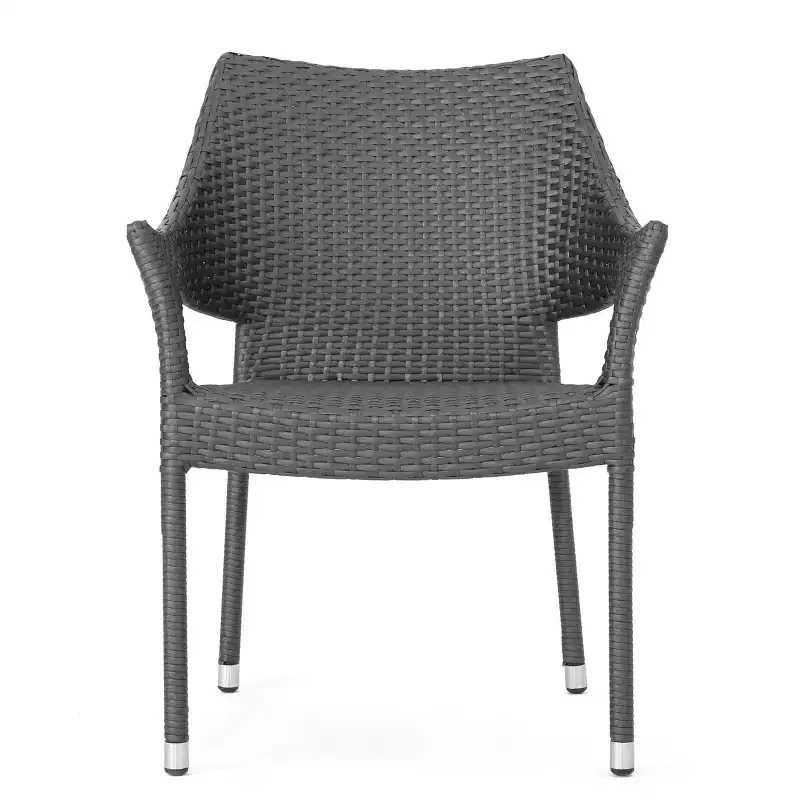 Gray PE Wicker Stackable Armchair, Weather Resistant, Space Saving for Patio