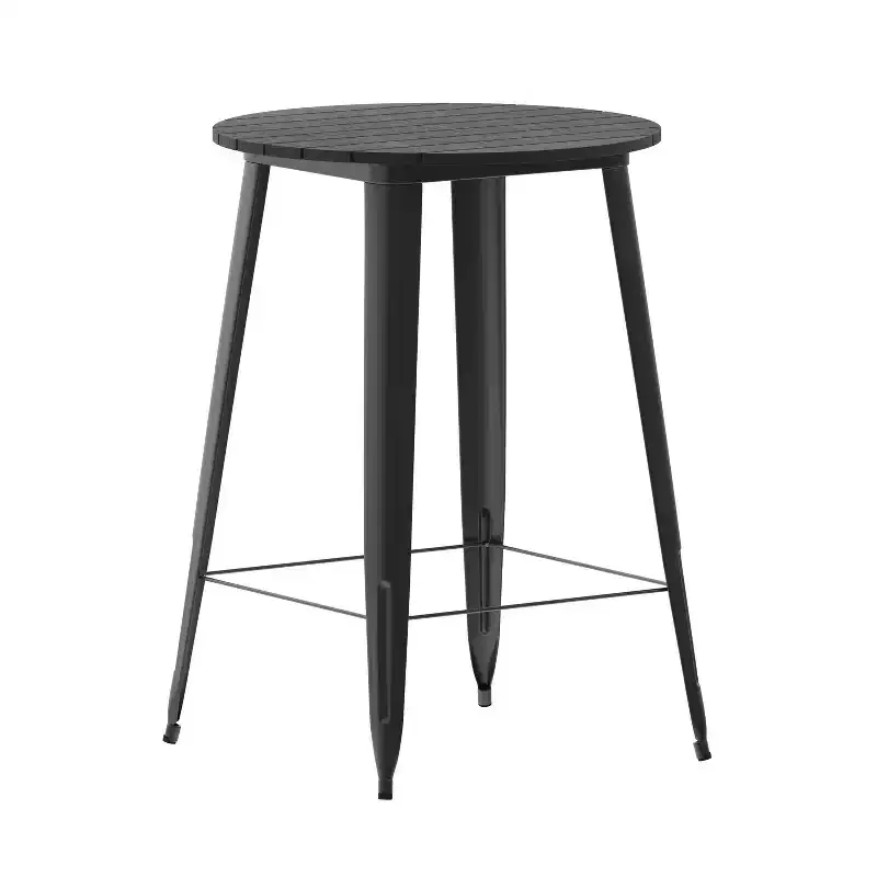 Emma and Oliver Indoor/Outdoor Bar Top Table, 30 Round All Weather Poly Resin Top with Steel base