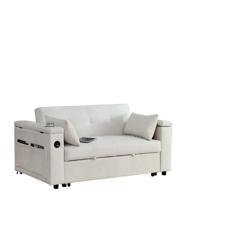 54 Pull-Out Sleeper Sofa Bed Double Seat Recliner Sofa Bed