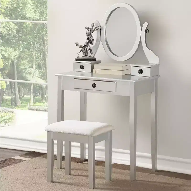 Moniys Wood Moniya Makeup Dressing Dressing Table and Chair Set, Blue