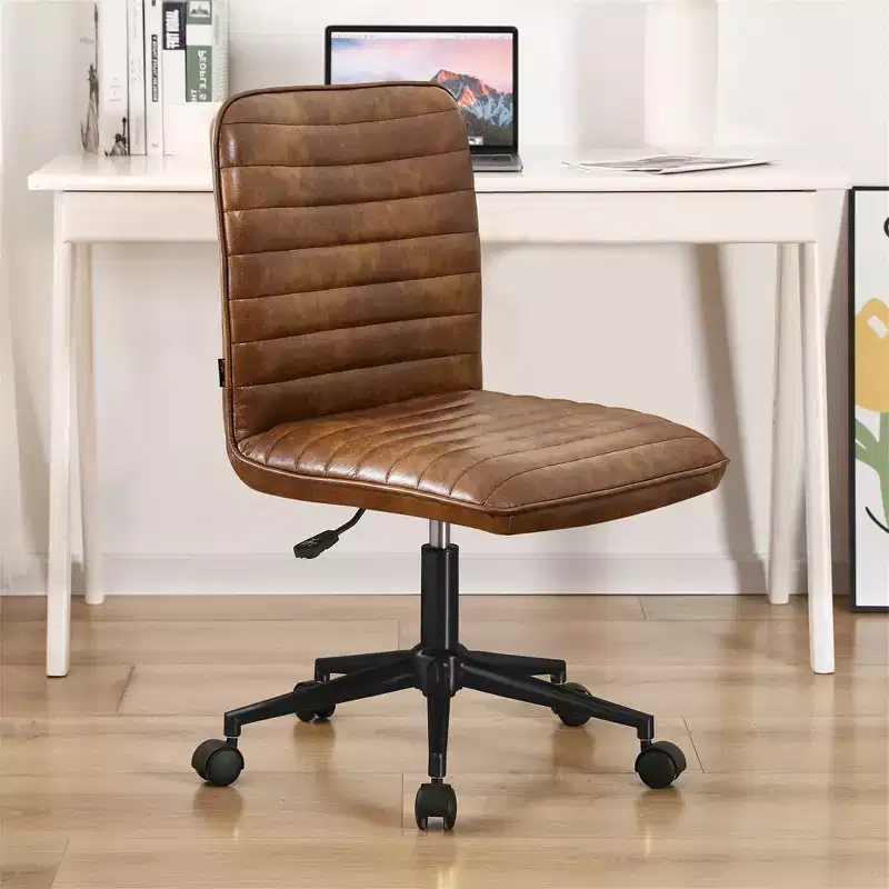 Armless Office Desk Chair, Faux Leather Upholstered, Mid-Back, 360° Swivel, Adjustable Height
