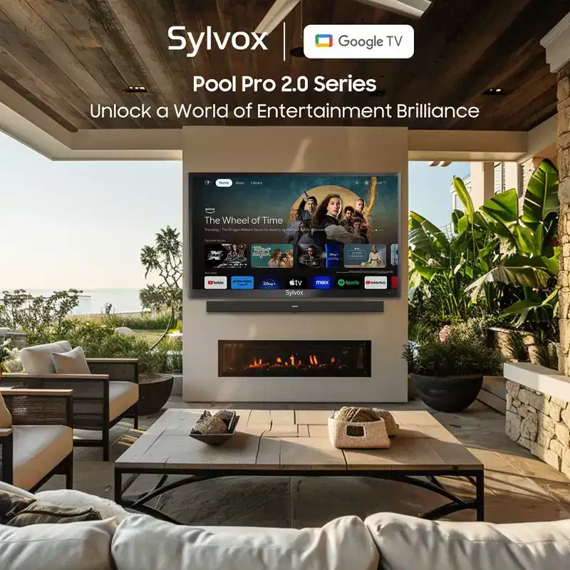 SYLVOX Outdoor Smart TV, 43 4K 2000nits Full Sun Outside TV, IP55 Waterproof, Latest Google TV with Dobly Atmos (Pool Pro 2.0)