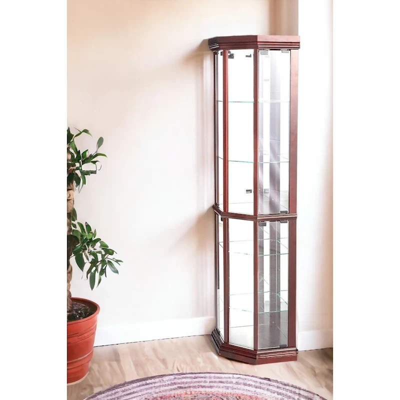 Dark Brown Glass Display Cabinet Stand for 1 Person, 16