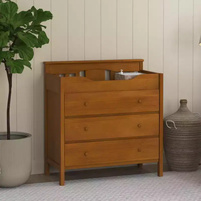 3-Drawer Baby Changer Dresser with Changing Pad – Solid Pine, GREENGUARD Gold
