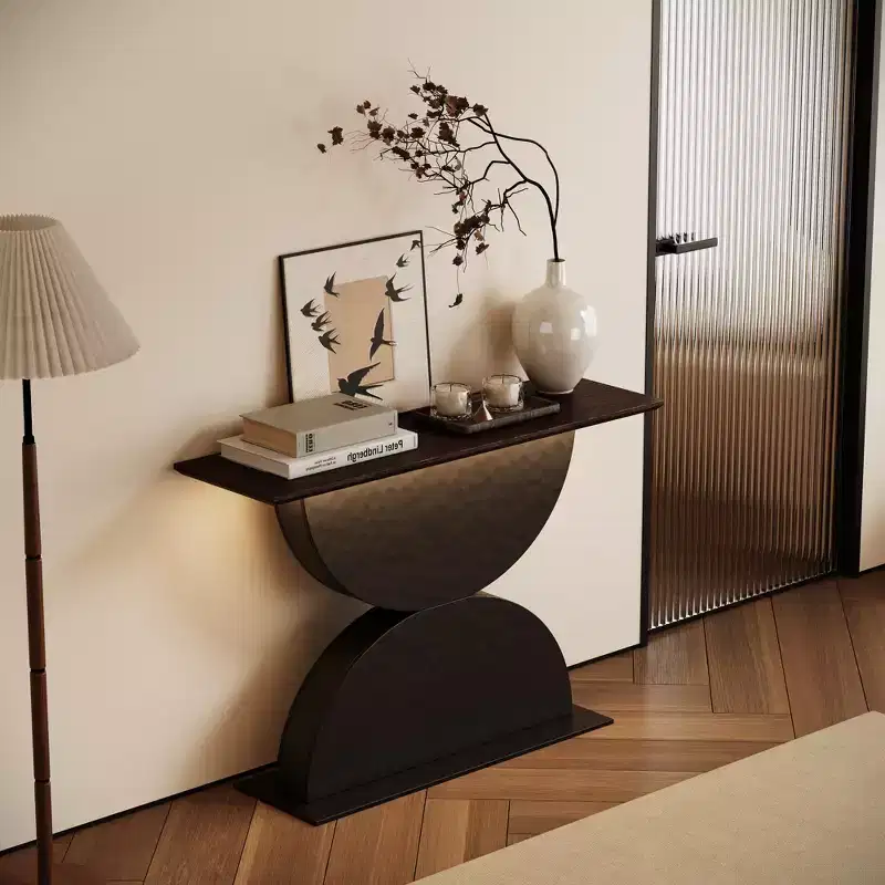 GDFStudio Avrit Modern 47'' Double Semi-Circles Console Table with 3D Hammered Texture Base