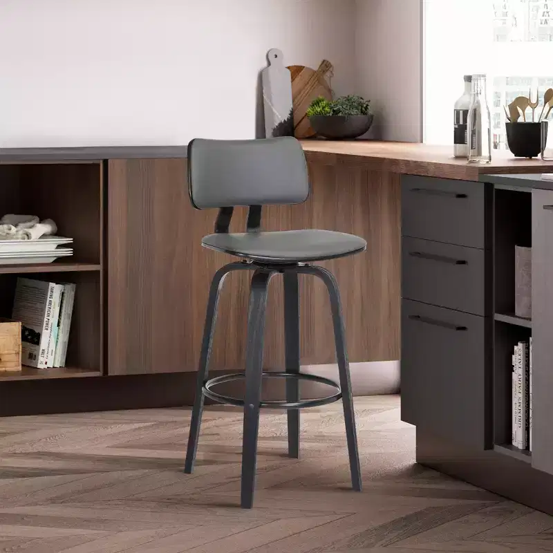 GDFStudio Calder Modern Faux Leather and Wood Swivel Bar Stool