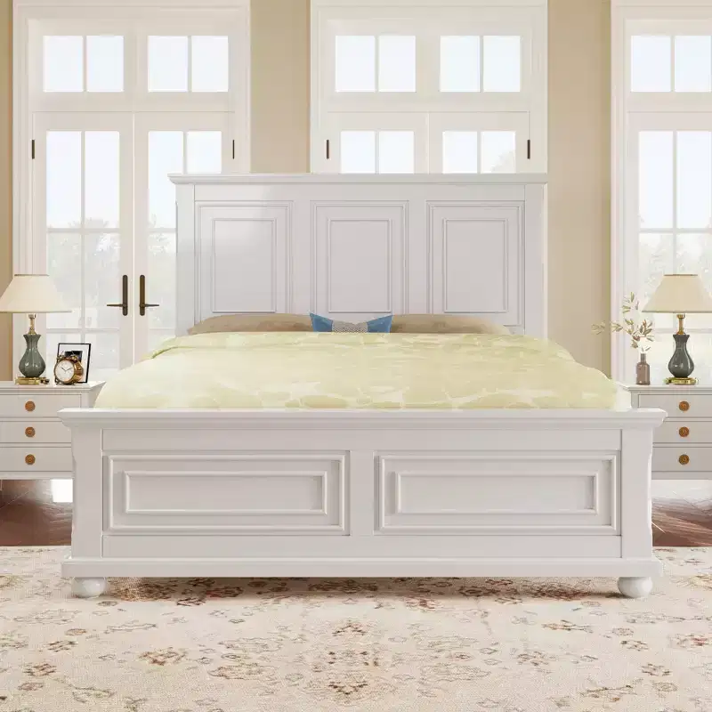 Pinewood Vintage Queen Bed Frame with Decorative Headboard and Footboard