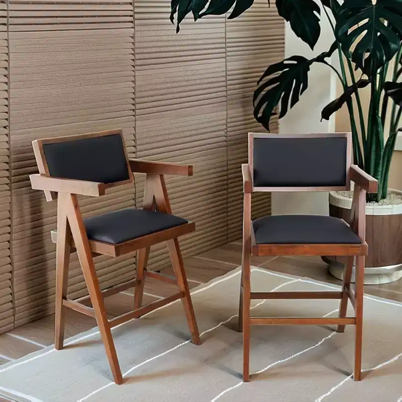 Christopher Knight Home Hamilton Mid-Century Modern 26 Solid Wood and Faux Leather Upholstered Counter Arm Stool(Set of 2)