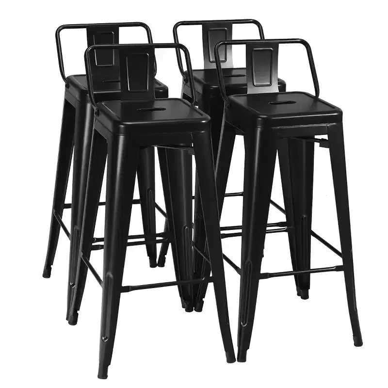 Costway Set of 4 Metal Bar Stools 30'' Bar Height Barstools Industrial W/ Low Back Steel