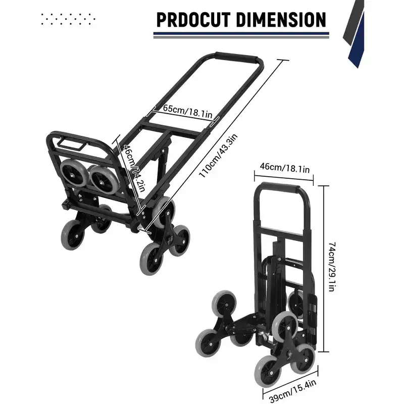 Professional 3-in-1 Folding Stair Climbing Hand Truck  330 lbs Capacity, 10-Wheel All-Terrain Platform Dolly, Telescoping Handle  Ideal for Office