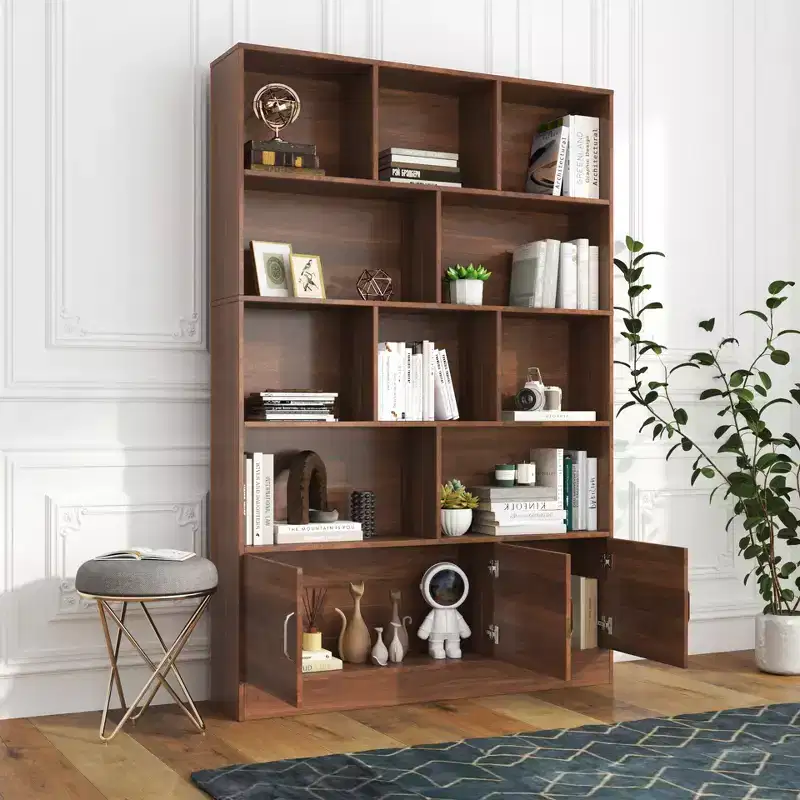 GDFStudio Cedric Modern 70.87'' 4-Tier Bookshelf with 10 Cubes and 3 Doors