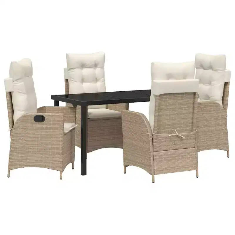 vidaXL Garden Dining Set with Cushion 5 pcs Beige Poly Rattan