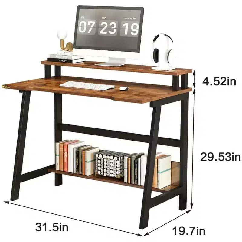 Computer Desk Desk Space Saving PC Laptop Table Office Table with Shelves 2-Tier Work Table with Monitor Stand Laptop Table for Small Rooms,Home