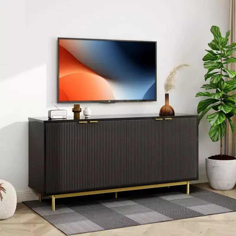 58 Fluted TV Stand for 65 Inch TV, Modern Media Console with Storage, Living Room Entertainment Center