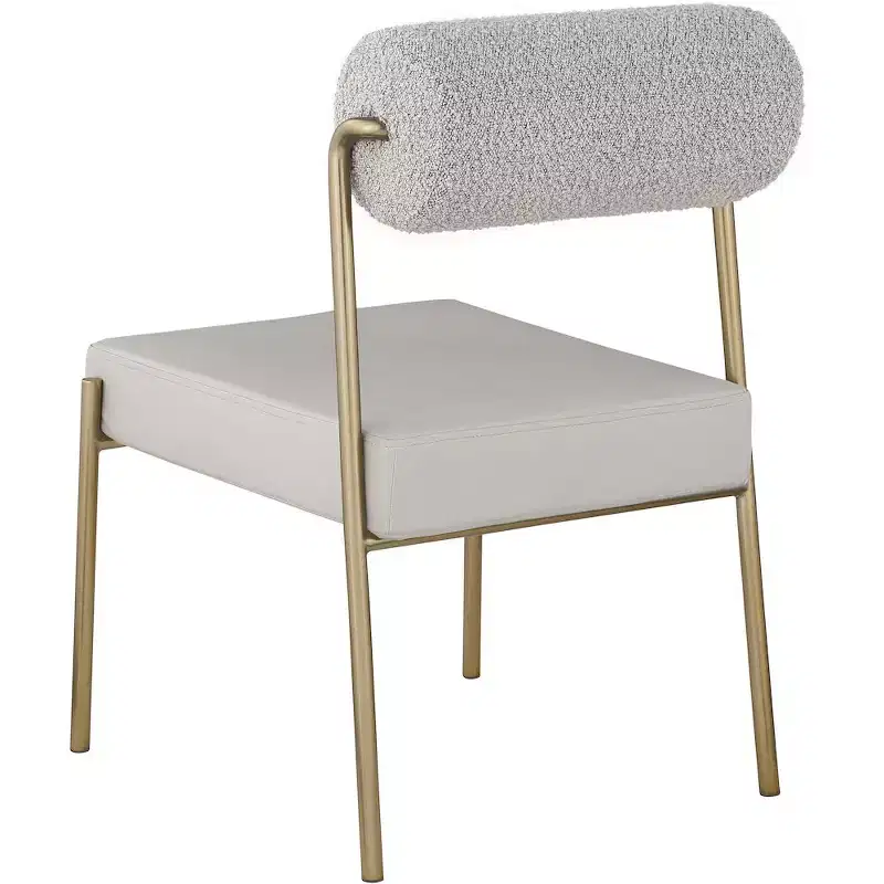 Taupe Dining Chair Set, Vegan Leather Seat & Boucle Back, Set of 2