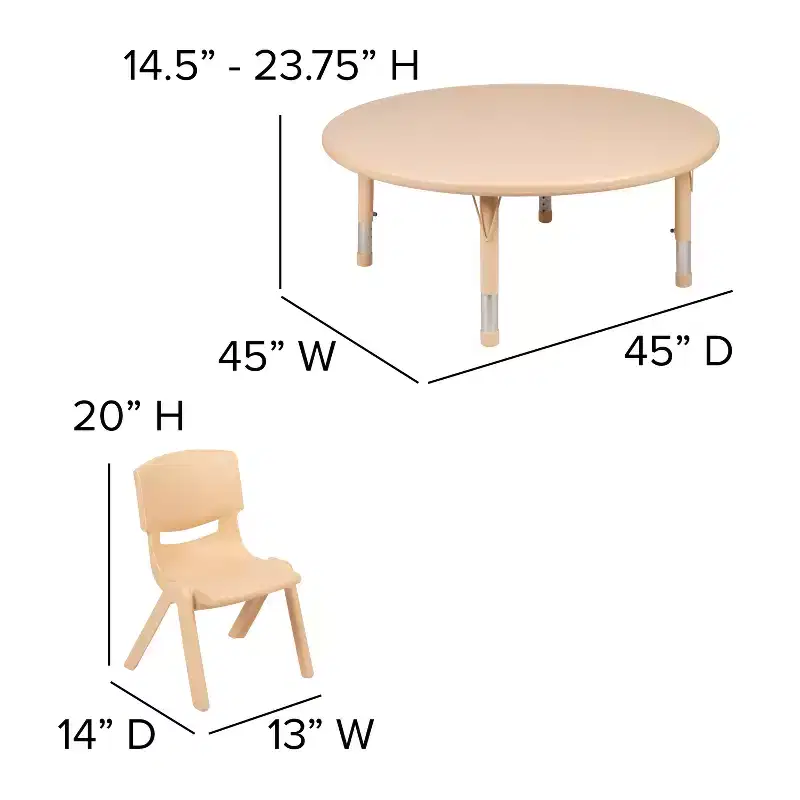 Flash Furniture 45 Round Plastic Height Adjustable Activity Table Set with 2 Chairs