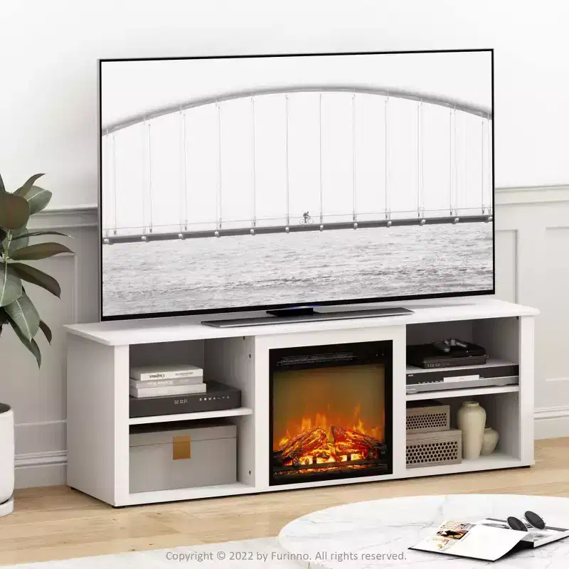 Furinno Classic Fireplace TV Stand Entertainment Console Media Center W/18 Electric Fireplace for TVs up to 70,Solid White