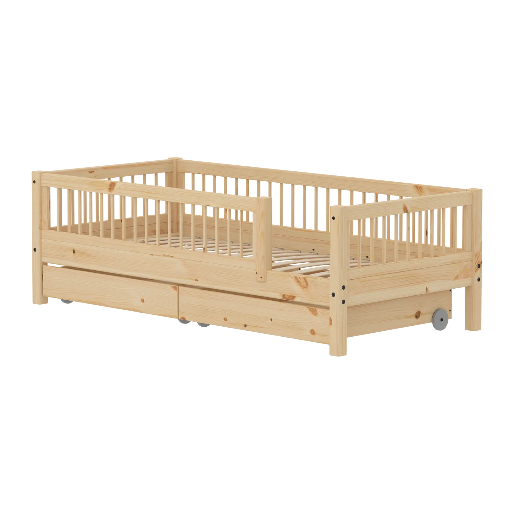 Single Bed with Safety Rails and Storage, 90x200 cm, Pine