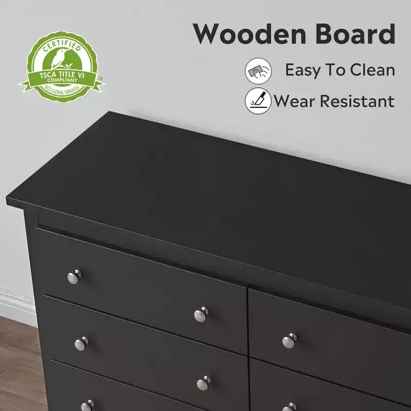 DEXYLLO 6 Drawers Modern Storage Dresser, 59-inch Wide Wood Chest for Bedroom/Living Room, Long Nightstand Organizer Unit