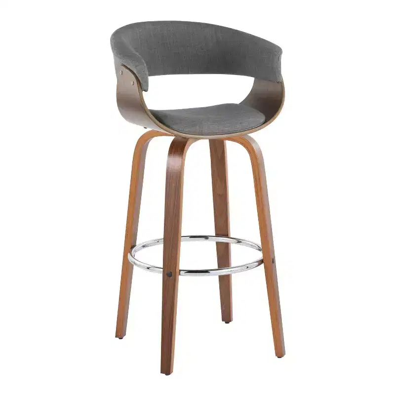 Set of 2 Vintage Modern Barstools Walnut/Chrome/Light Gray - LumiSource