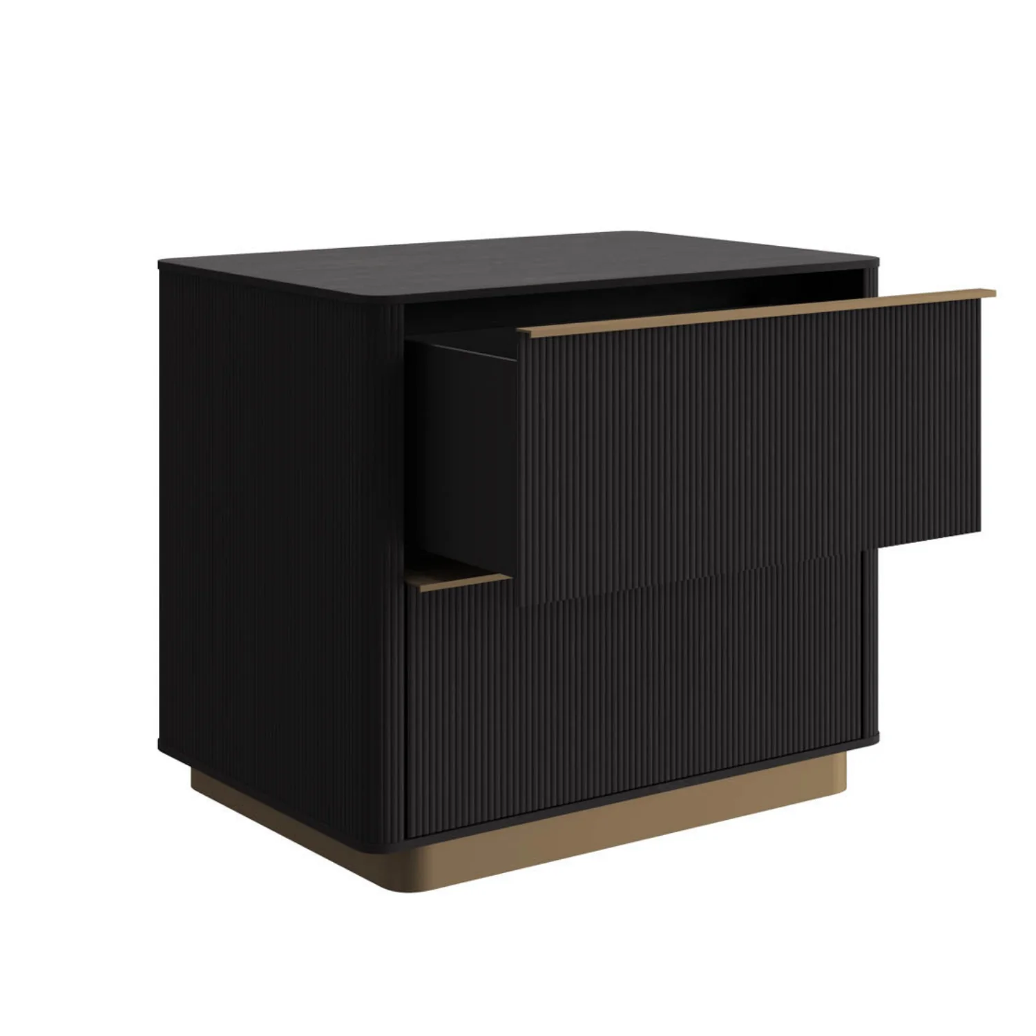 Modern Oak Nightstand with Sculptural, Fluted - Bedroom | Brushed Gold Finish