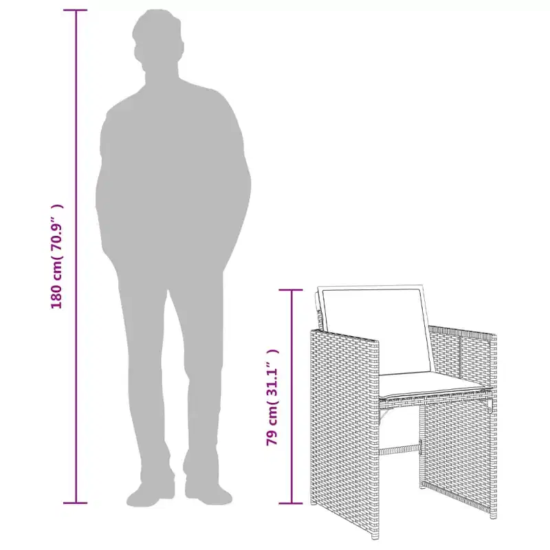 vidaXL Patio Chair Grey PE Rattan Standard Foldable Patio Chair