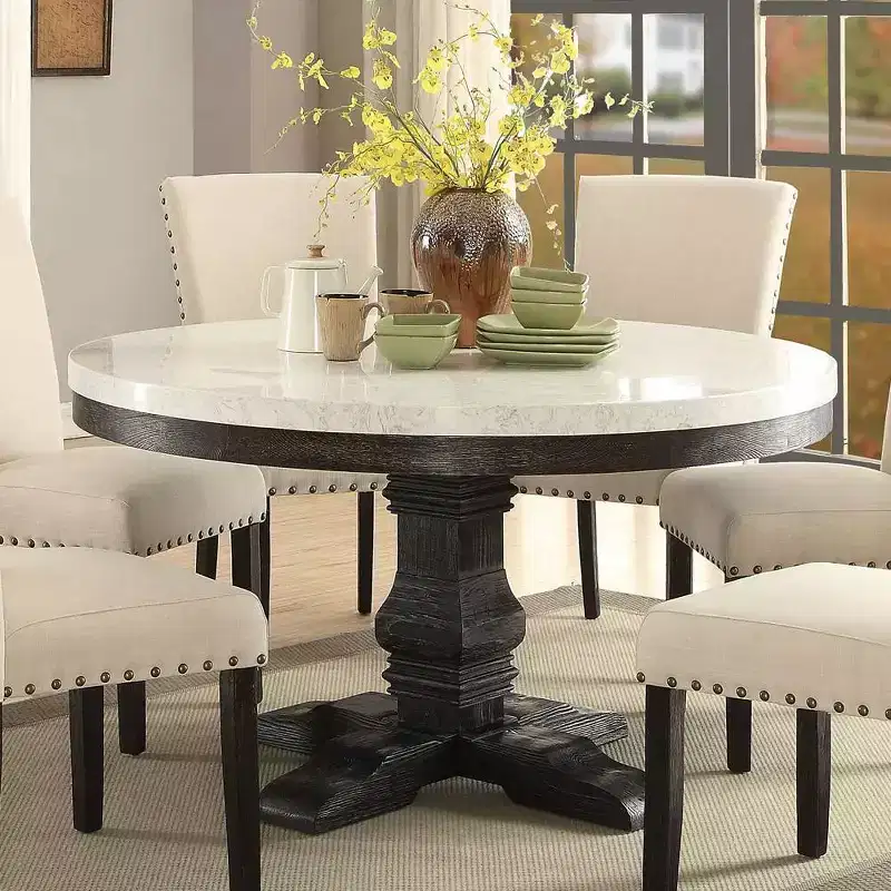 Nolan Dining Table White Marble/Salvage Dark Oak - Acme Furniture