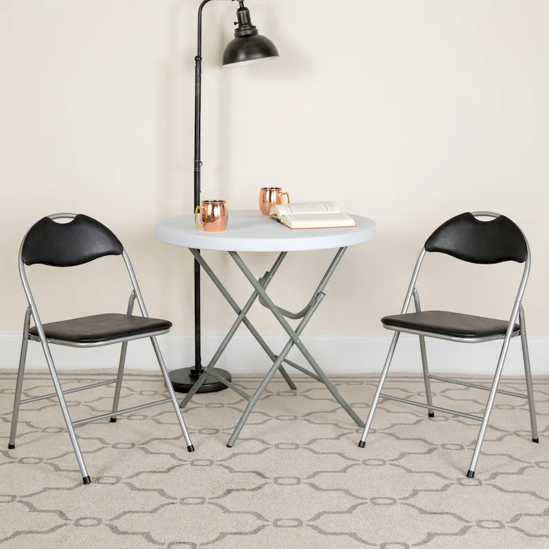 2 Pack 300 lb. Capacity Vinyl Metal Folding Chair with Carrying Handle