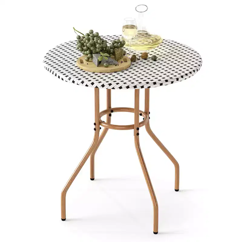 Costway 27.5 Outdoor Bistro Table PE Rattan Round Patio Side Table w/ Heavy Duty Metal Frame