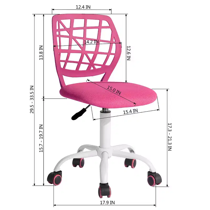 Adjustable Desk Chair with Padded Seat Cushion, Plastic Backrest and Wheels, Pink