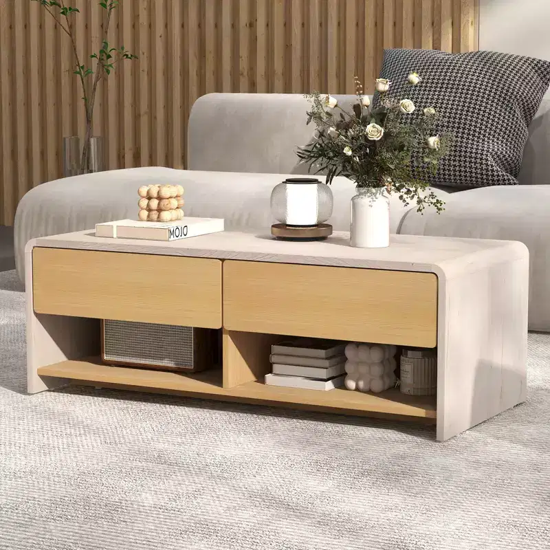 Particle Board Coffee Table with 2 Drawers & 2 Open Shelves 43''W x 15''H Gray