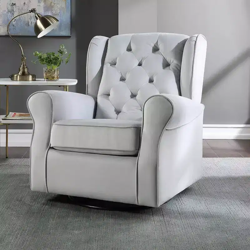 Zeger 35 Accent Chairs Gray Fabric - Acme Furniture: Swivel, Cotton, Wood & Metal Frame