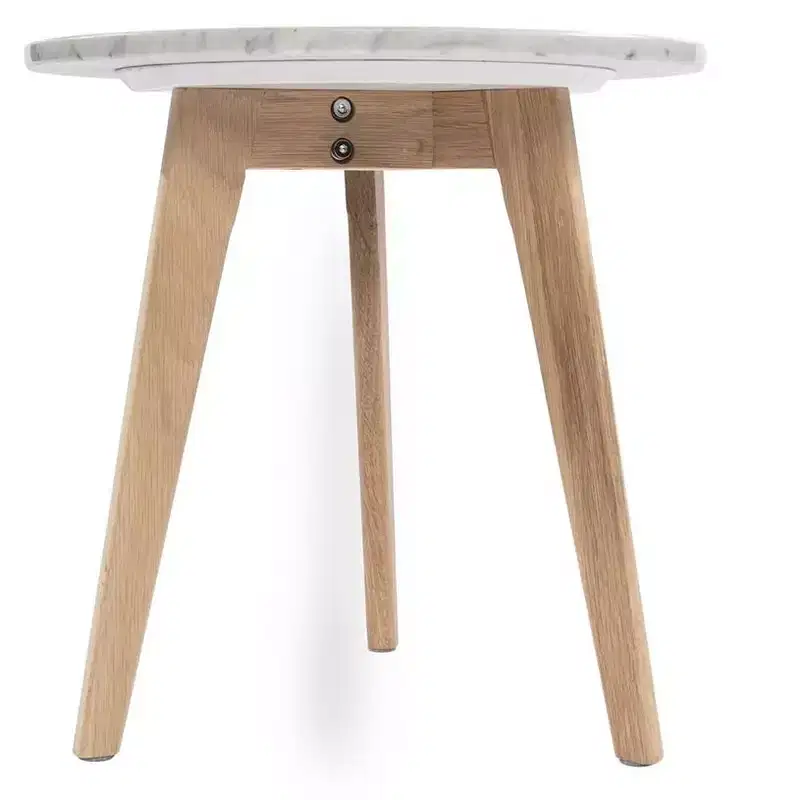 Round Marble Side Table with Elm Wood Legs – 15.5
