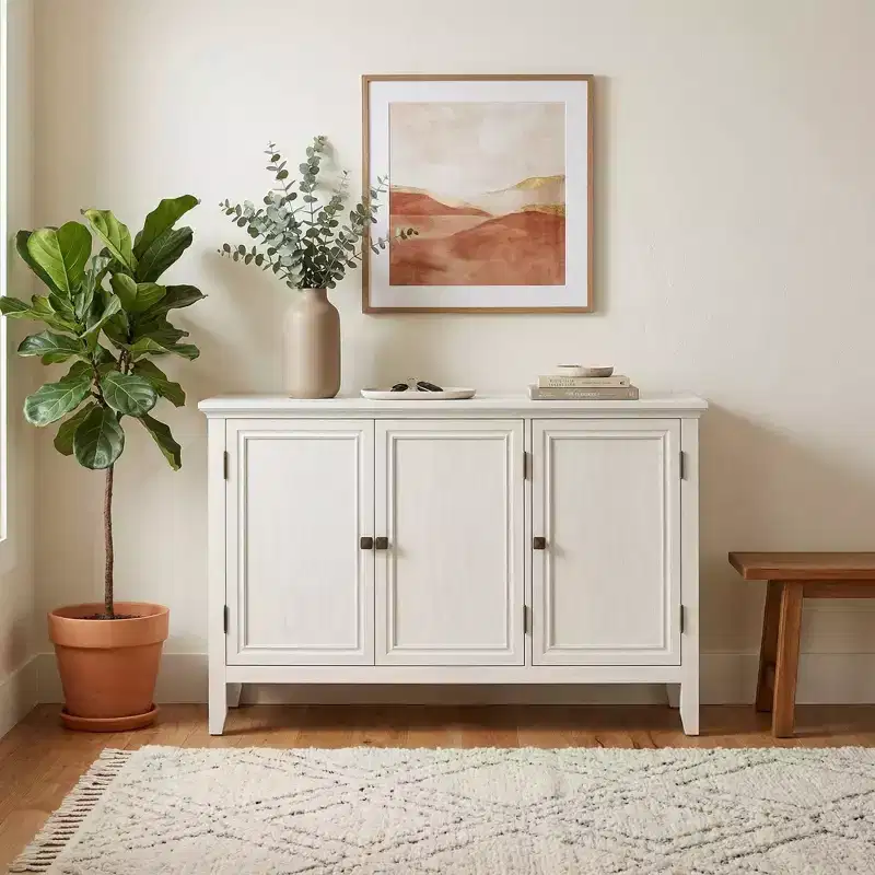 FurnitureR 47 Storage Sideboard Cabinet with 3 Doors, Modern Buffet Cabinet for Dining Room Kitchen Console Accent Cabinet with Adjustable Shelves